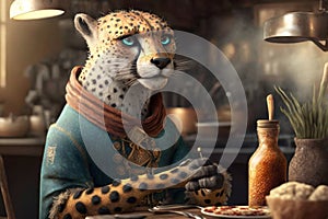 Cheetah Chef Cooks Up Culinary Magic in Whimsical Kitchen Setting: A High-Quality 3D Rendering