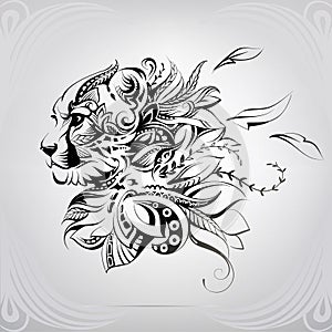 Cheetah face in floral ornament. vector illustration