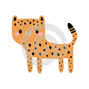 Cheetah leopard standing icon. Funny face. Cute cartoon kawaii character. Baby animal collection. Childish print for nursery, kids