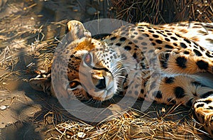 A cheetah lying down in the sun