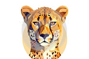 Cheetah, Minimalist Style, White Background Cartoonish, Flat Illustration. Geometric, Origami Style. Generative AI