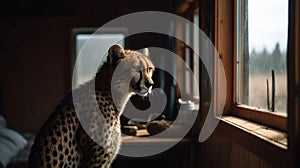 Cheetah Observing Outside From Cabin