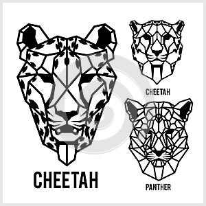 Cheetah and panter - animal heads icons. Vector geometric illustrations of wild life animals.