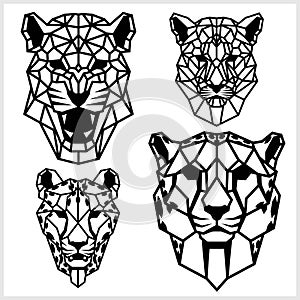 Cheetah and panter - animal heads icons. Vector geometric illustrations of wild life animals.