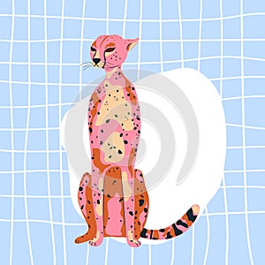 cheetah in pink color flat style. Trend illustration.