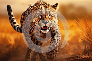 Cheetah Prowling For Prey In Savanna, Depicted Through Digital Art