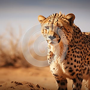Cheetah prowls vast desert, leaving room for copy space