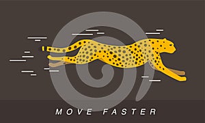 Cheetah running faster, side view, flat design, vector