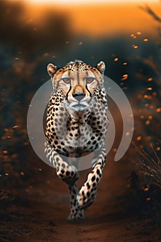 Cheetah running through a field. Generative AI