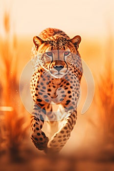 Cheetah running through a field. Generative AI