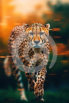 Cheetah running through a field. Generative AI