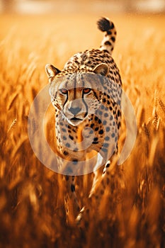 Cheetah running through a field. Generative AI