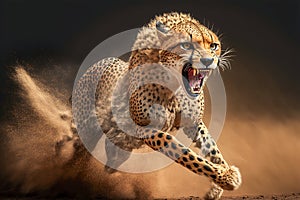 Cheetah running, hunting and attacking, predator, Generative AI