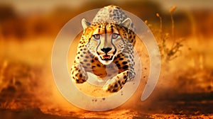 Cheetah Running at Incredible Speeds Across the Open Plains of Africa. Generative ai