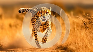 Cheetah Running at Incredible Speeds Across the Open Plains of Africa. Generative ai