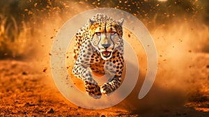 Cheetah Running at Incredible Speeds Across the Open Plains of Africa. Generative ai