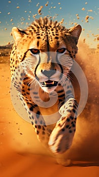 Cheetah Running at Incredible Speeds Across the Open Plains of Africa. Generative ai