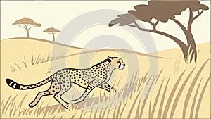 Cheetah running savanna, wildlife chase scene, vector design Generative AI photo