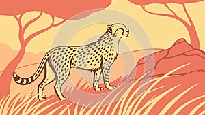 Cheetah in Savanna, African Wildlife, Majestic Predator, vector design Generative AI photo