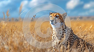 Cheetah Sitting in Tall Grass