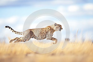 cheetah sprinting across savanna in pursuit