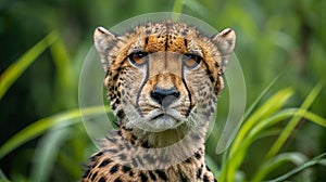 Cheetah Wild cat Eyes with grass background.