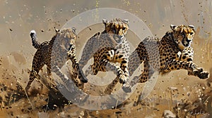 Cheetahs running through the plains, Cheetahs running in the dust