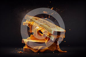 Cheez Splashing Over Sandwich on Dark and Moody Background AI Generative