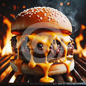 Cheezy Burger on fire