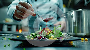 The chef adding dressing.AI generated image