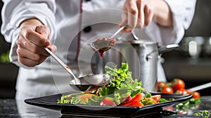 Chef Adding Dressing to Salad.AI generated image