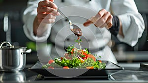 The chef seasoning salad.AI generated image