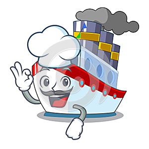 Chef aerial in cartoon cargo ship view