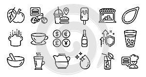 Chef, Apple and Market line icons set. Vector