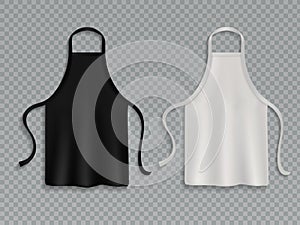 Chef apron. Black white culinary cloth aprons chef uniform kitchen cotton cooking clothes isolated vector mockup