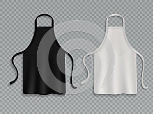 Chef apron. Black white culinary cloth aprons chef uniform kitchen cotton cooking clothes isolated vector mockup photo