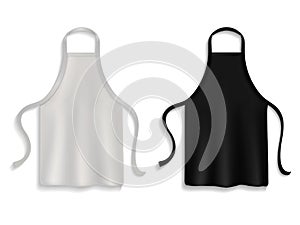 Chef apron. Realistic kitchen uniform, black and white cooking cloth, clothes for kitchener, restaurant or cafe waiter