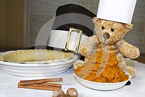 Chef Bear Baking Thanksgiving Pumpkin Pie