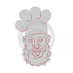 Chef with Beard Wearing Toque Blanche Hat Mono Line Drawing