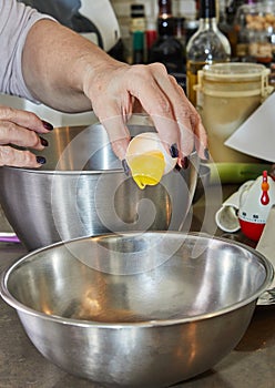 Chef beats in the yolk and white to make the cake