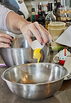 Chef beats in the yolk and white to make the cake