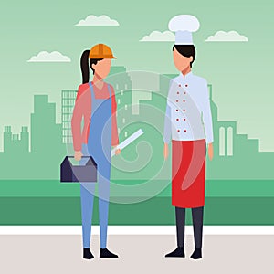 Chef and builder women standing icon
