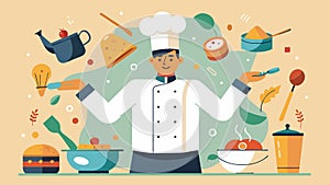 A chef in a bustling kitchen orchestrating a symphony of flavors and ingredients with meticulous precision.. Vector photo