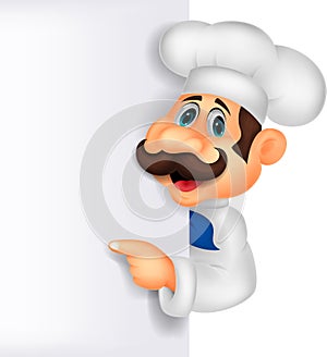 Chef cartoon with blank sign photo