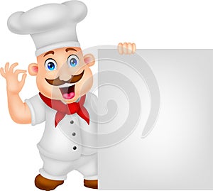 Chef cartoon character with blank sign