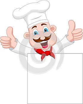 Chef cartoon character with blank sign