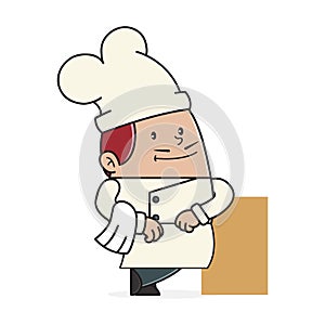 Chef leaning on box