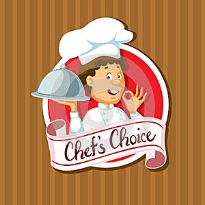 Chef choice label with silver tray flat design - vector