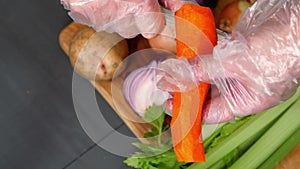 Chef chopping fresh vegetables ingredients