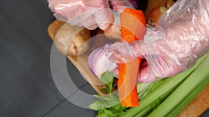 Chef chopping fresh vegetables ingredients